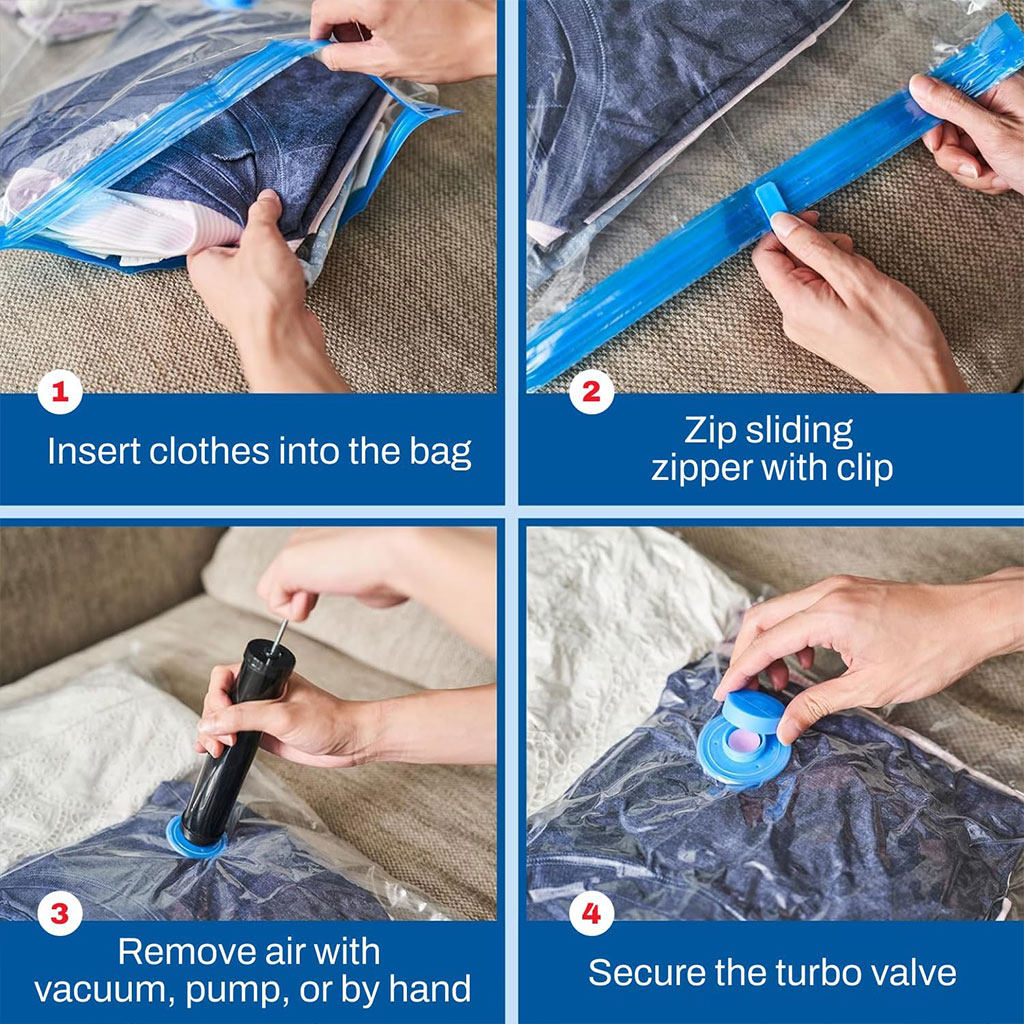 طقم  أكياس ضغط الهواء   5 قطع + مضخة يدوية  لتفريغ الهواء  هدية